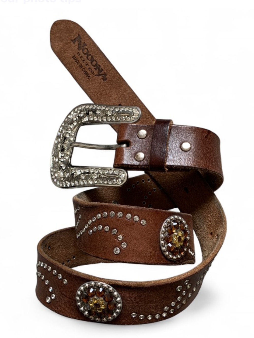 Nocona Brown Leather Western Belt with Rhinestone Accents